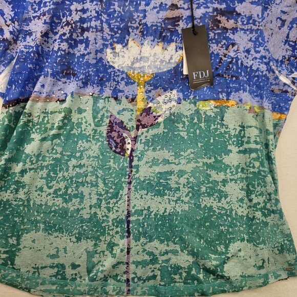 French Dressing Jeans XXL Floral Graphic Burnout Tee Art Rhinestones New - Picture 2 of 11